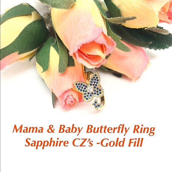 Sapphire Diamond CZ Butterfly Ring in Gold Filled, NWT. September Birthstone - Picture 4 of 11